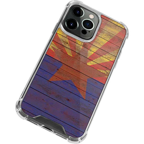 Arizona Flag Dark Wood iPhone 14 Pro Clear Case